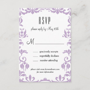 Purple Damask Elegant Calligraphy RSVP Card