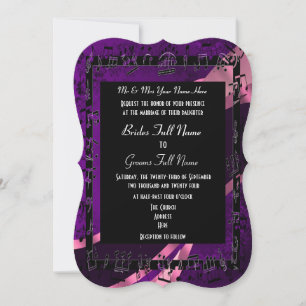 Purple damask elegant formal wedding invitation