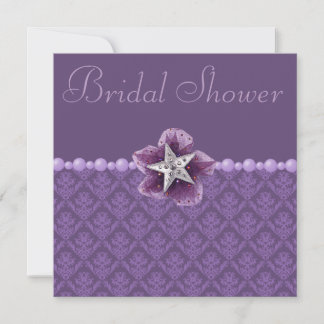 Purple Damask, Flower, Star & Pearls Bridal Shower Invitation