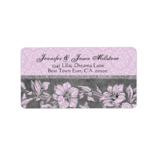 Purple Damask & Flowers Wedding Label
