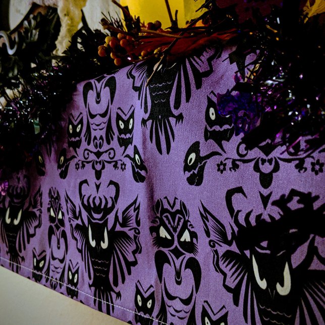 Purple Damask Halloween Black Owls Spooky Haunted Short Table Runner (Creator Uploaded)