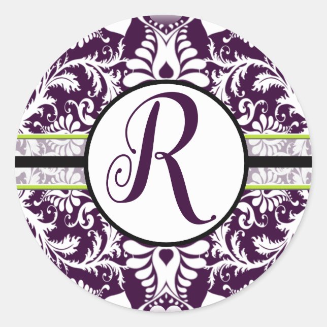 Purple Damask Initial Sticker Letter Q Wedding (Front)
