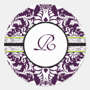 Purple Damask Initial Sticker Letter R Wedding