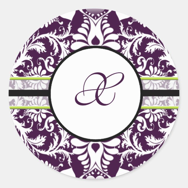 Purple Damask Initial Sticker Letter X Wedding (Front)