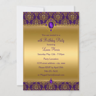 Purple Damask Jewel Birthday Party Invitations