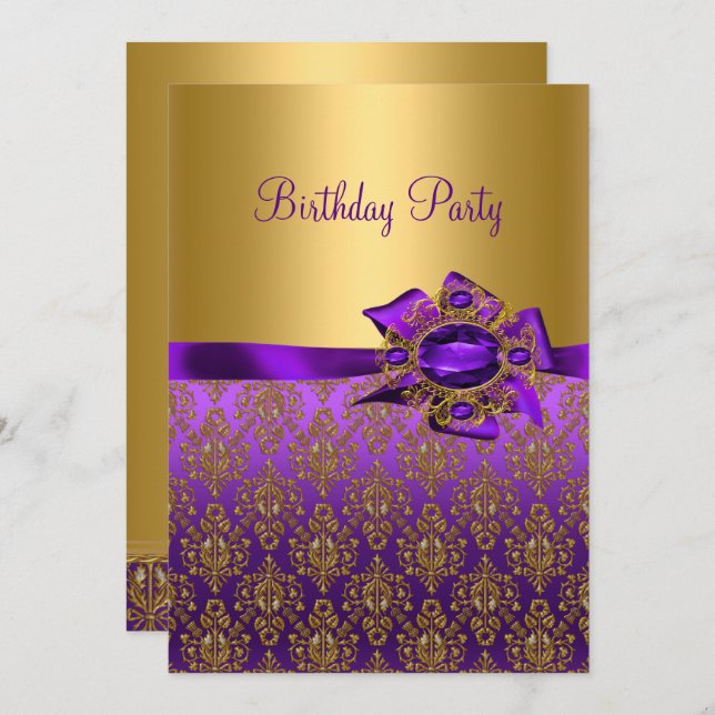 Purple Damask Jewel Birthday Party 🎉  Invitations (Front/Back)
