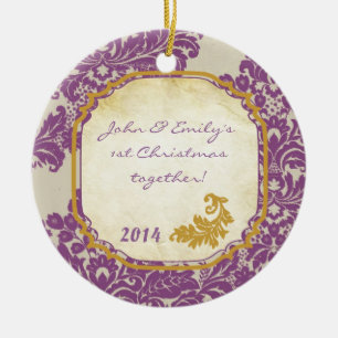 Purple Damask Lace Gold Personalised Name Ornament