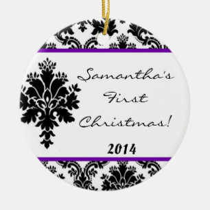 Purple Damask Lace Personalised Name Ornament