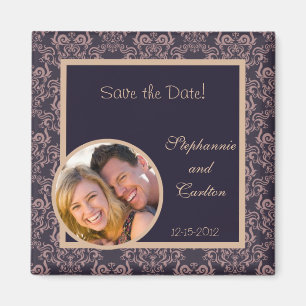 Purple Damask Lace Wedding Announcement Magnet
