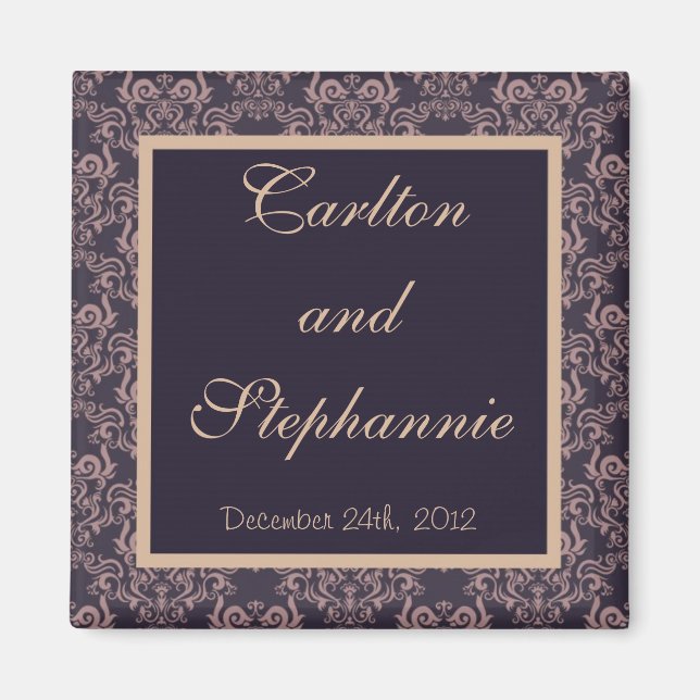 Purple Damask Lace Wedding Magnet (Front)