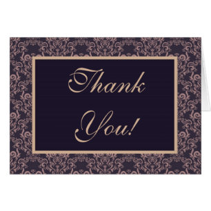 Purple Damask Lace Wedding Thank You Card