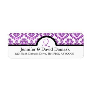Purple Damask Monogram Q Wedding Mailing Labels