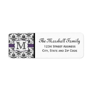 (Purple) Damask Monogram Return Address Labels