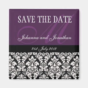 Purple Damask Monogram Save The Date Magnets