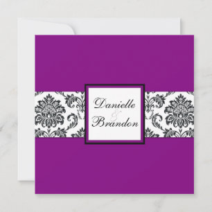 Purple Damask Monogram Wedding Invitation