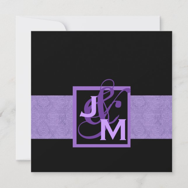 Purple Damask Monogram Wedding Invitation (Front)