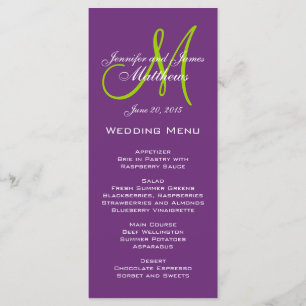Purple Damask Monogram Wedding Menu Cards