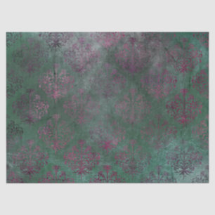 Purple Damask on faded green background decoupage Tissue Paper