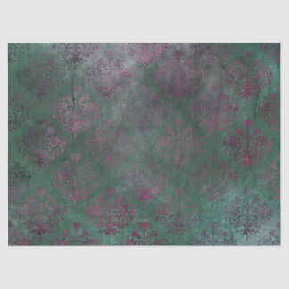 Purple Damask on faded green background decoupage Tissue Paper