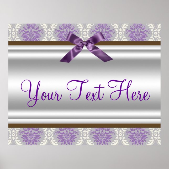 Purple Damask Party Banner Poster (Front)