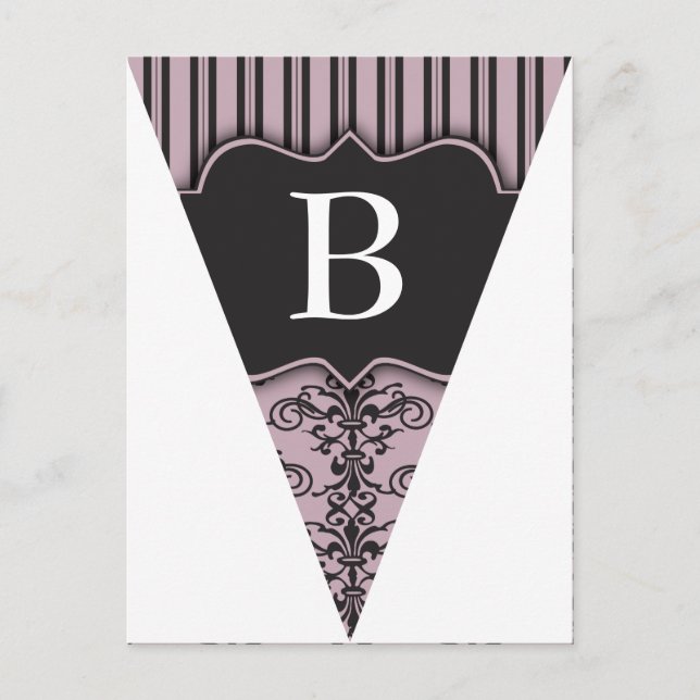 Purple Damask Party Flag Bunting Banner Postcard (Front)