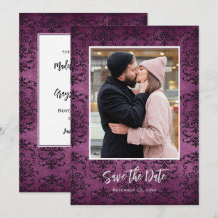 Purple Damask Photo Save The Date
