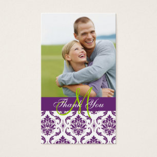 Purple Damask Photo Wedding Thank You Favour Tag