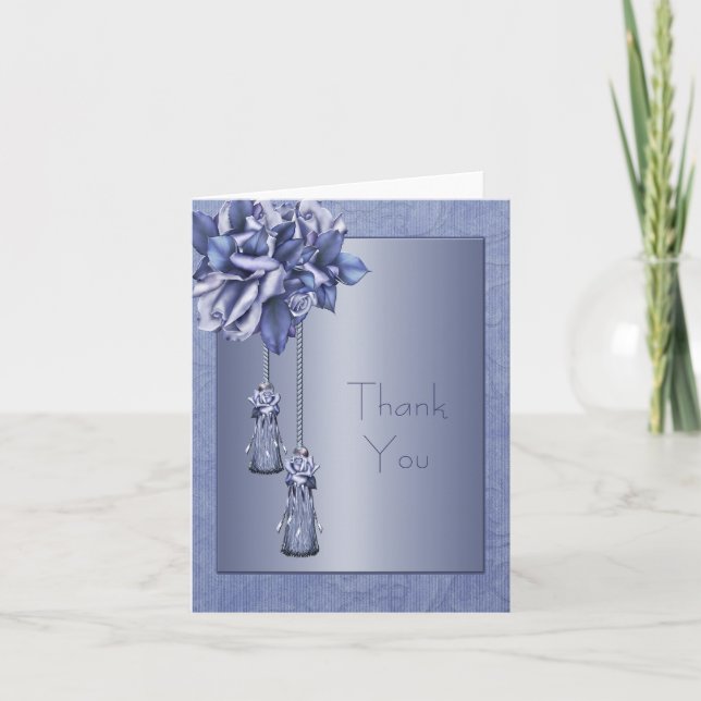 Purple Damask Roses Thank You Cards (Front)