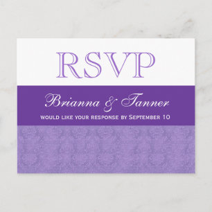 Purple Damask RSVP Wedding Response Postcard
