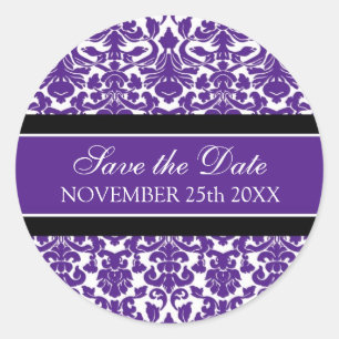 Purple Damask Save the Date Envelope Seal