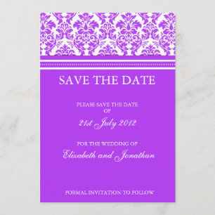Purple Damask Save The Date Postcard