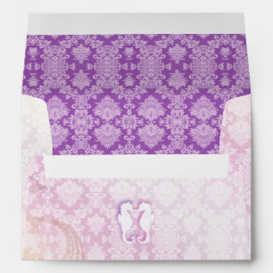 Purple Damask SeaHorse Beach Wedding Envelopes