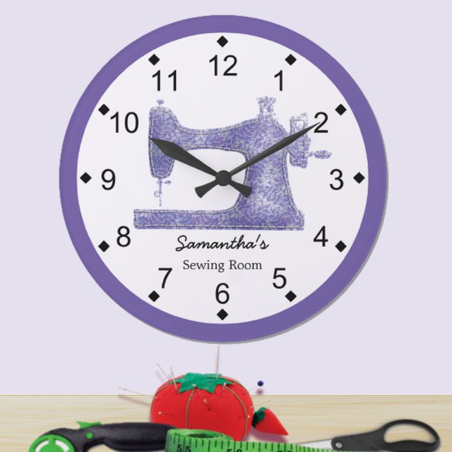 Purple Damask Sewing Machine Large Clock (Creator Uploaded)