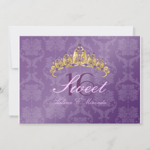 Purple Damask Sweet 16/ tiara/amethyst invitations