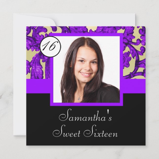 Purple damask sweet sixteen invitation (Front)