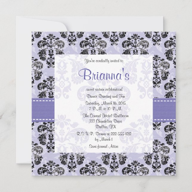 Purple Damask Sweet Sixteen Invitations (Front)