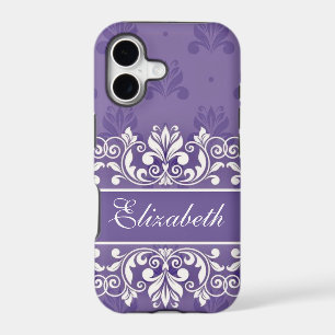 Purple Damask swirl name Case-Mate iPhone Case