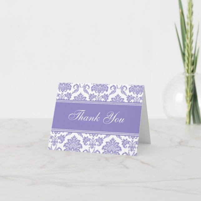 Purple Damask Thank You Cards (Front)