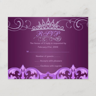Purple Damask & Tiara Birthday RSVP Card