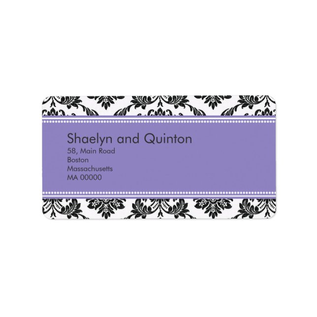 Purple Damask Wedding Address Labels (Front)