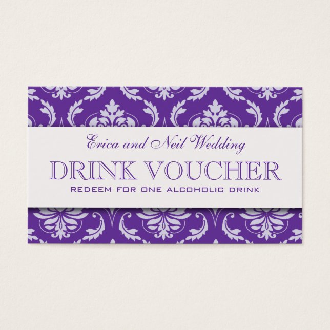 Purple Damask Wedding Drink Voucher for Reception (Front)