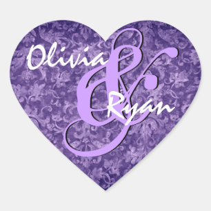 Purple Damask Wedding Heart Sticker