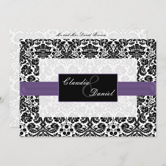 purple  damask wedding invitation (Front/Back)