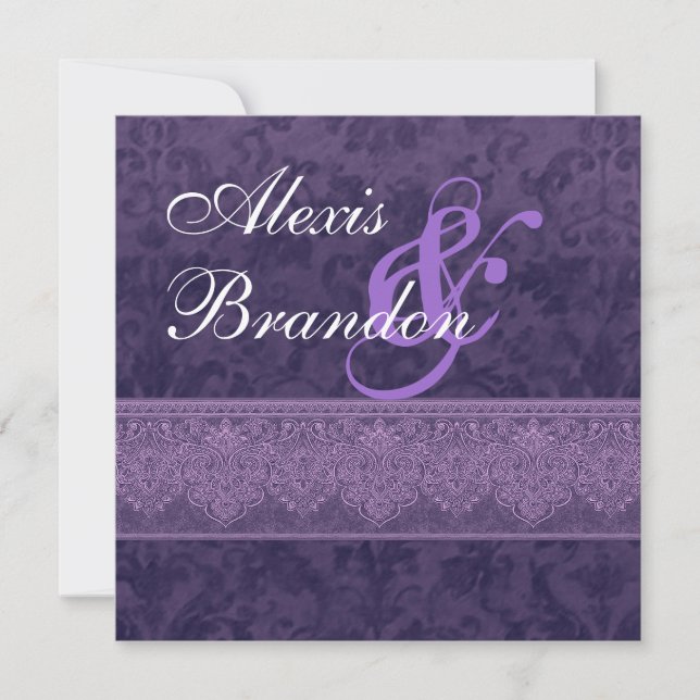 Purple Damask Wedding Invitation G400 (Front)