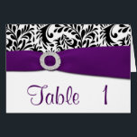 Purple Damask Wedding Reception Table Number Cards<br><div class="desc">Purple Damask Wedding Reception Table Number Cards - create a card for each table at your wedding reception to make seating arrangements easier on your guests. Each card features a damask print with a purple printed ribbon with a diamond round buckle embellishment. You will need to make a new card...</div>