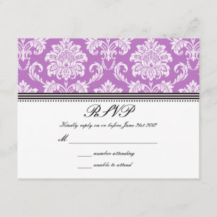 Purple Damask Wedding RSVP Card