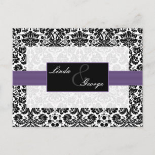 purple damask Wedding rsvp card