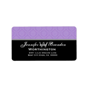 Purple Damask Wedding Set Label