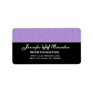 Purple Damask Wedding Set Label