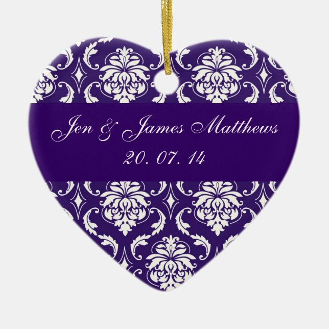 Purple Damask Wedding Thank You Ornament (Front)